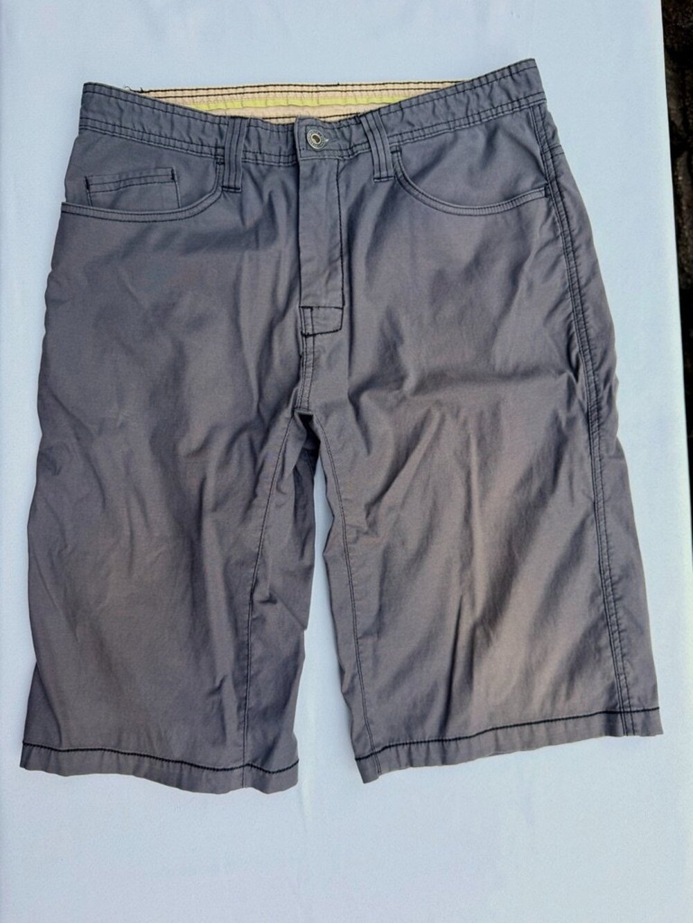 Prana Men's Hybrid Shorts in Charcoal Gray with Yellow Waistband Accent